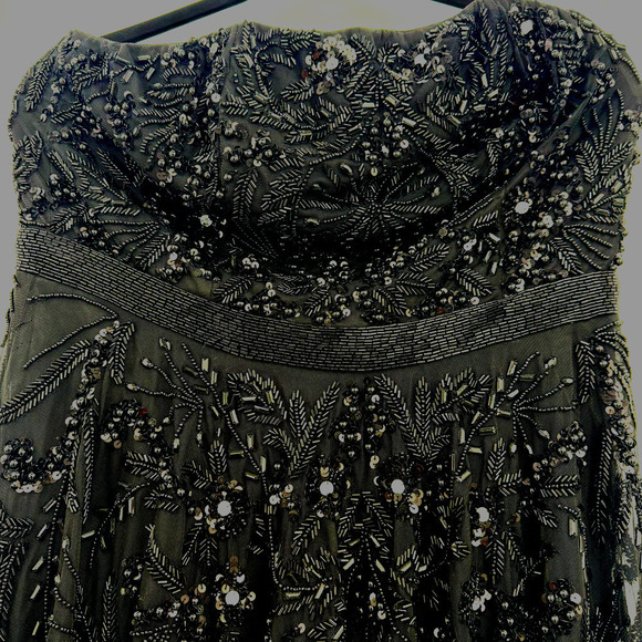 Mac Duggal Black Embellished Mesh Strapless Sequin Beaded Midi Dress Size 10 NWT - Picture 9 of 13